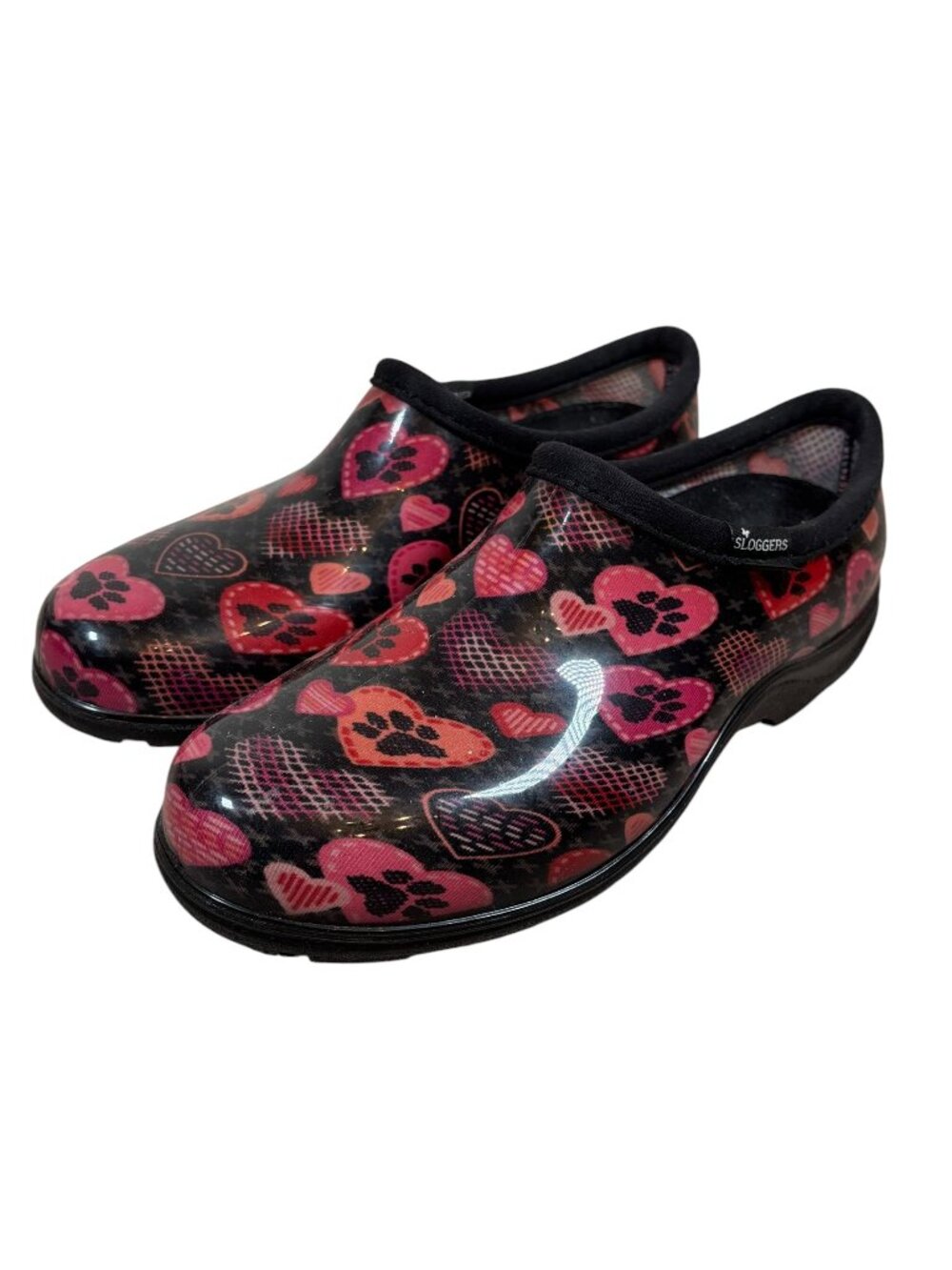 Sloggers Waterproof Garden Shoes in "Paw Print Fuchsia Hearts"